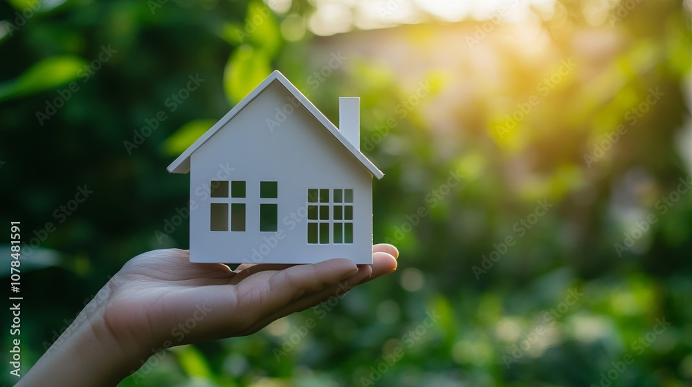 Minimalist White House Model Held in Hand Surrounded by Vibrant Green Foliage Minimalist White House Model Held in Hand Surrounded by Vibrant Green Foliage