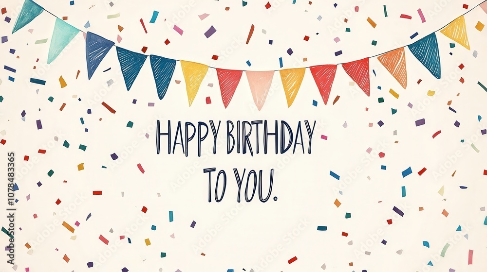 Obraz premium Birthday Greeting Card with Confetti and Flags