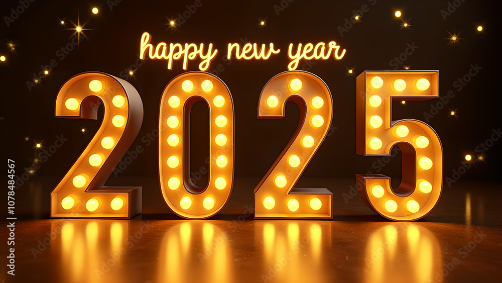 Happy New Year 2025 greeting with illuminated numbers. Happy New Year 2025 greeting with illuminated numbers.