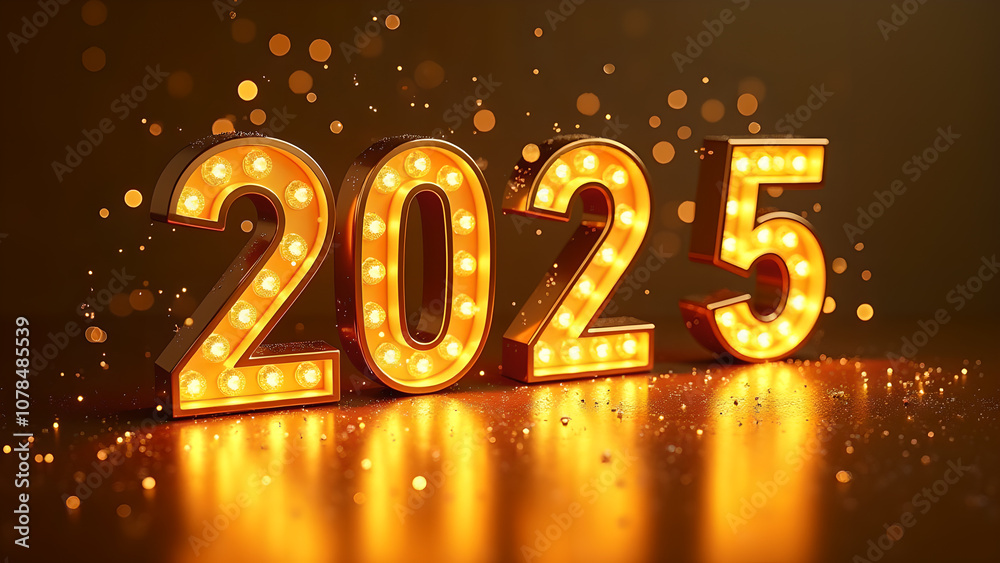 2025 illuminated in golden light with confetti, celebrating new beginnings, fresh starts, and future aspirations. 2025 illuminated in golden light with confetti, celebrating new beginnings, fresh starts, and future aspirations.
