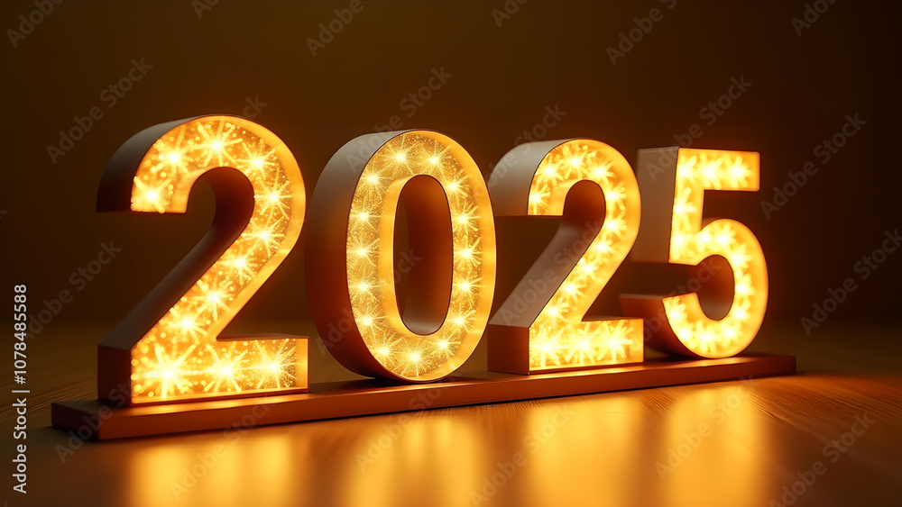 Illuminated 2025 sign on a wooden base. A symbol of the new year, celebration, and hope for the future. Illuminated 2025 sign on a wooden base. A symbol of the new year, celebration, and hope for the future.