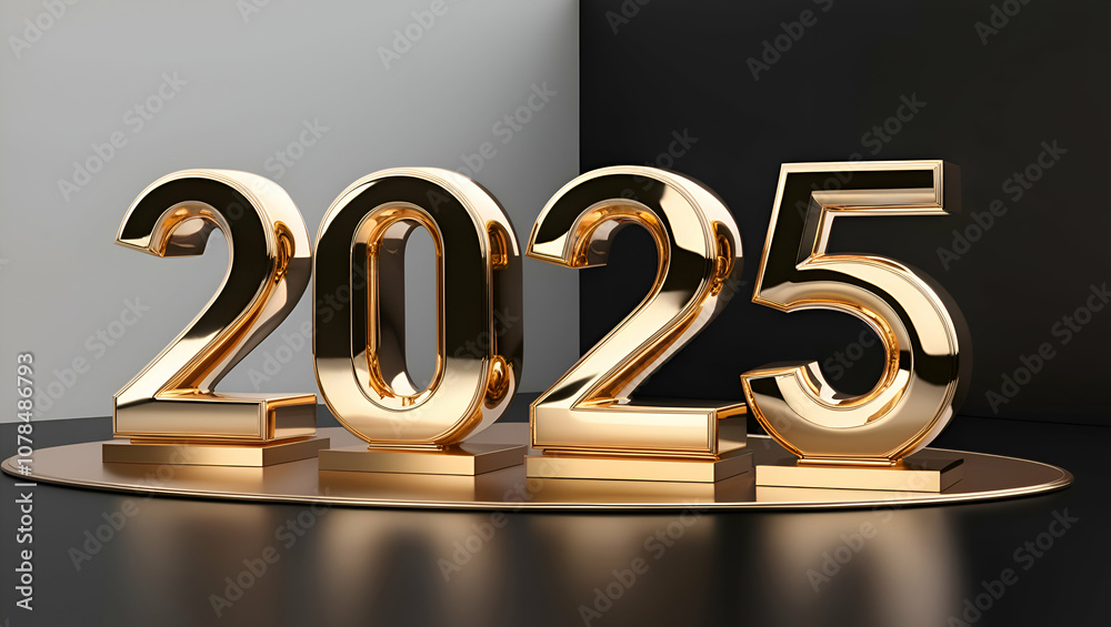 2025, Happy New Year, Golden Text on Black Wall, Generative Ai 2025, Happy New Year, Golden Text on Black Wall, Generative Ai