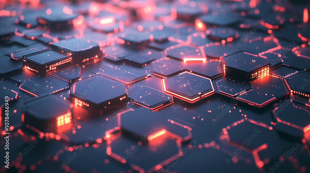 Futuristic hexagonal pattern filled with thin lines interconnecting glowing hexagons. In this background, hexagons represent digital interfaces or tech systems. Futuristic hexagonal pattern filled with thin lines interconnecting glowing hexagons. In this background, hexagons represent digital interfaces or tech systems.