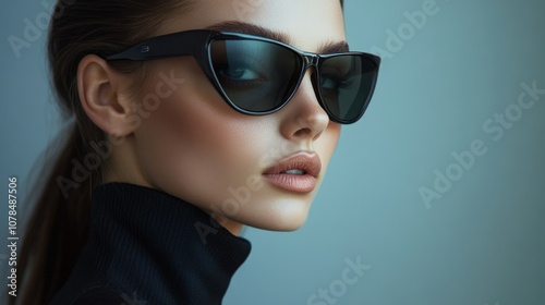 Fashionable woman in dark sunglasses with sleek look