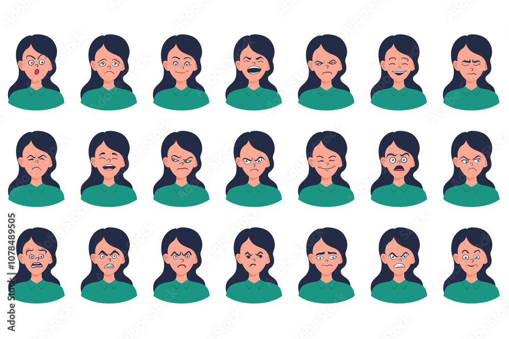 Portraits of woman. Girl Avatar. Female emotions. Portraits of woman. Girl Avatar. Female emotions.