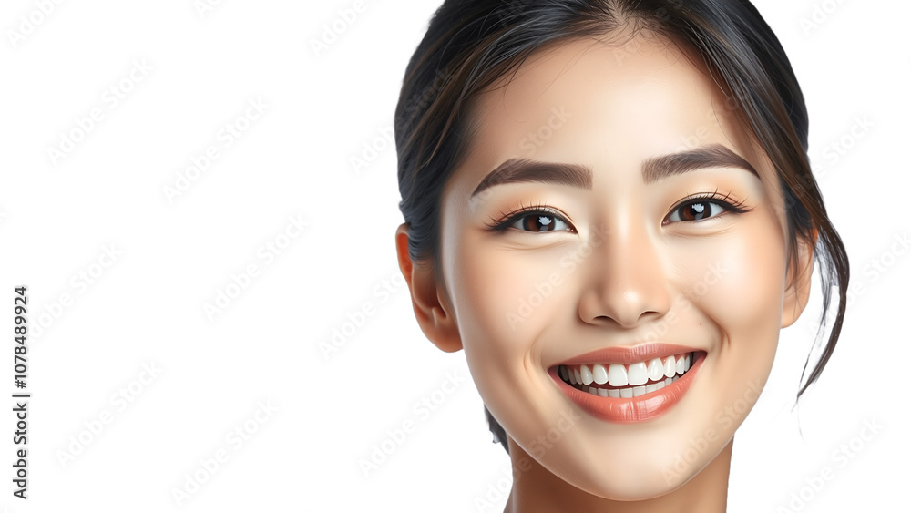 Beautiful portrait asian Korean woman makeup of cosmetic, beauty of happy girl with face smile attractive isolated on white background