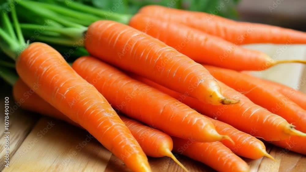 Freshly picked carrots resting on a wooden cutting board Freshly picked carrots resting on a wooden cutting board