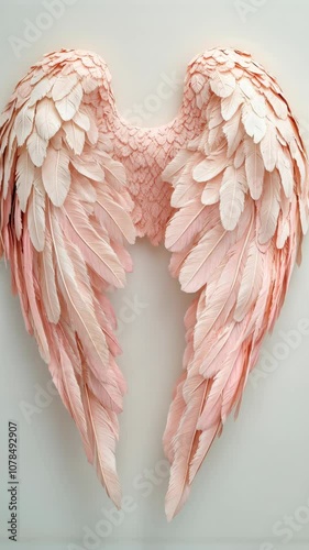 Pink angel wings gently flapping on white background