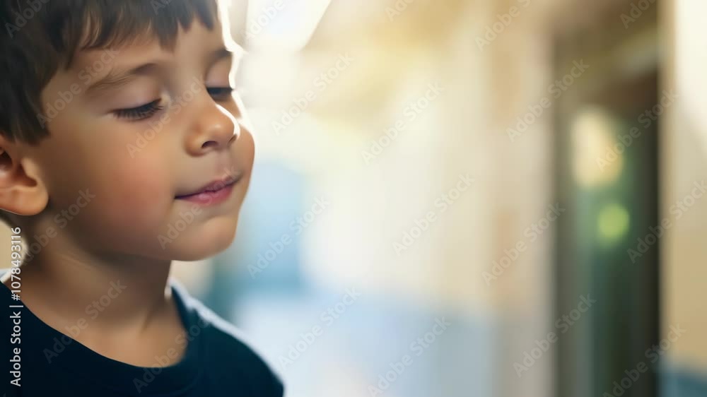 Curious child exploring corridor: engaged imagination and playful wonder Curious child exploring corridor: engaged imagination and playful wonder