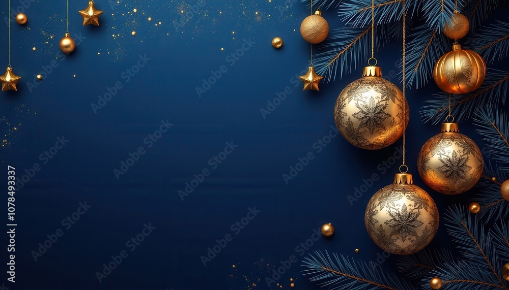 Sophisticated Christmas background with gold and silver ornaments and copy space Sophisticated Christmas background with gold and silver ornaments and copy space