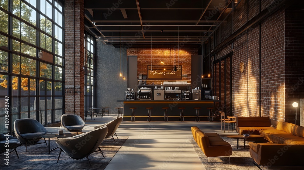 Modern office building with illuminated windows