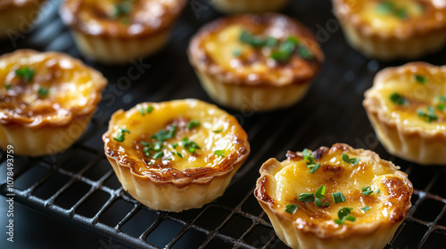 Breakfast cheese mini tarts with chives 