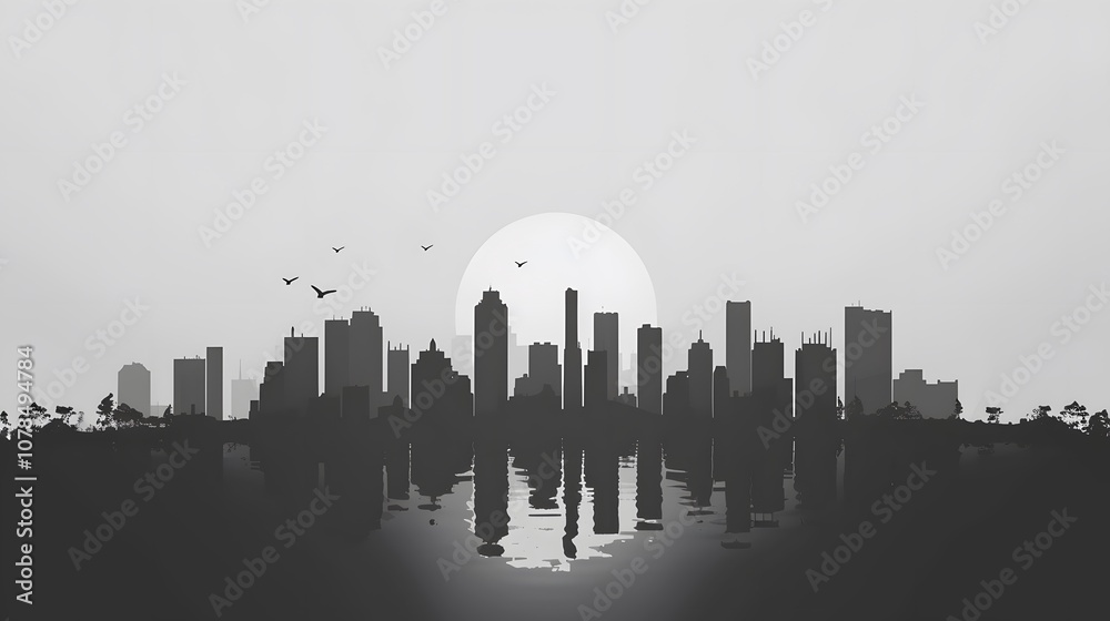 Fototapeta premium Silhouette of a city skyline in a minimalistic backdrop AI generated illustration