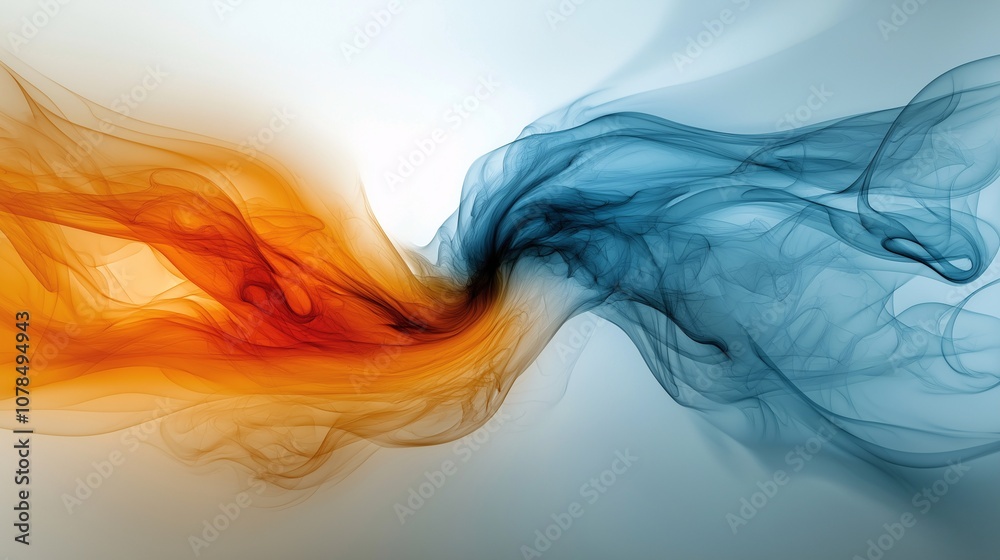Captivating Abstract Blend of Fiery Orange and Cool Blue Smoke Patterns Evoking Dynamic Energy and Harmony in a Serene Background Captivating Abstract Blend of Fiery Orange and Cool Blue Smoke Patterns Evoking Dynamic Energy and Harmony in a Serene Background