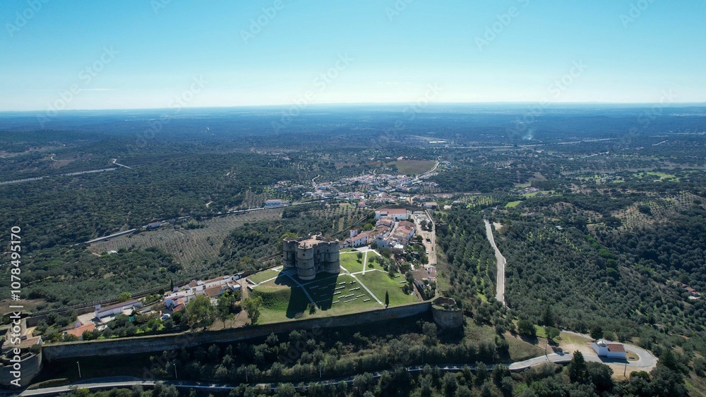 Fototapeta premium Aerial view from Evoramonte castle