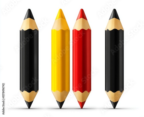 On a transparent background, pencils of different colors are arranged vertically photo