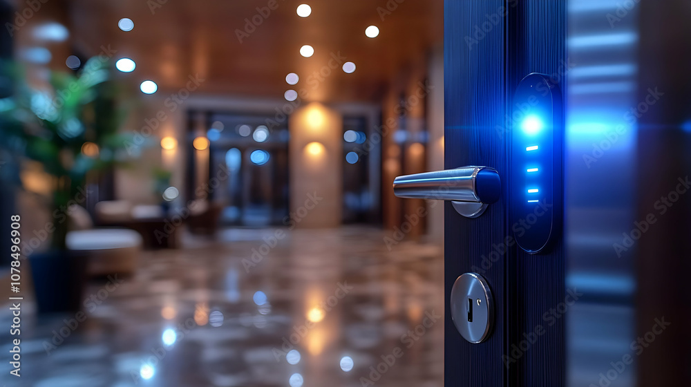Digital Door Lock with Blue Light Illumination - Realistic Image Digital Door Lock with Blue Light Illumination - Realistic Image
