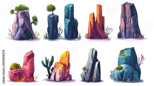 Cartoon-style Rocks and Stones Set for Game Design