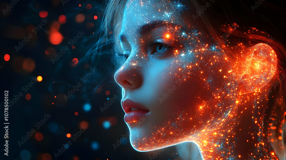 Digital Art: Female Portrait with Abstract Glow Digital Art: Female Portrait with Abstract Glow