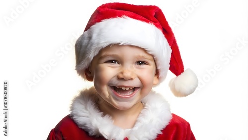 portrait of a boy in a Santa costume with a happy face