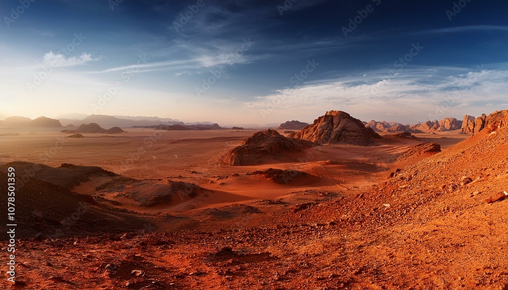 mars landscape with a rock desert under sky mars landscape with a rock desert under sky
