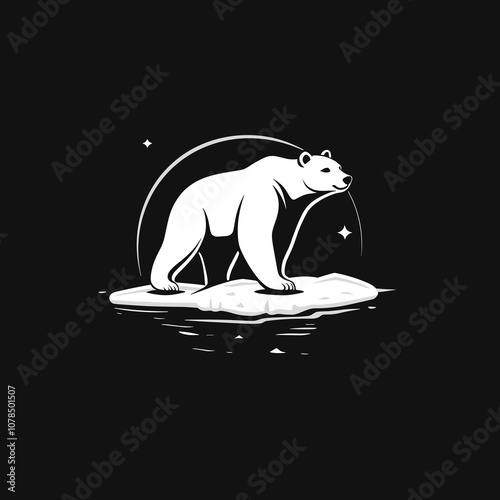 Polar bear vector design logo icon template. Symbol of a polar bear walking on a glacier.