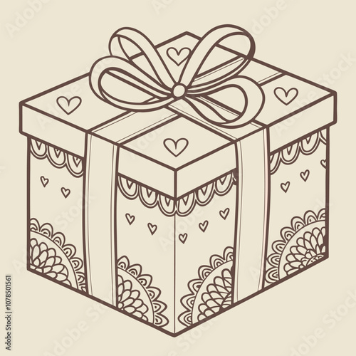 A beautifully illustrated gift box with a delicate lace pattern and a charming bow, perfect for adding a touch of elegance to your designs. This intricate design is ideal for greeting cards.