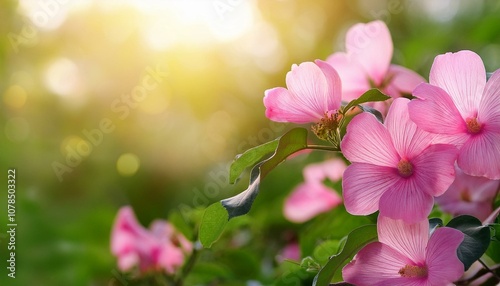 pink flowers on blurred green background