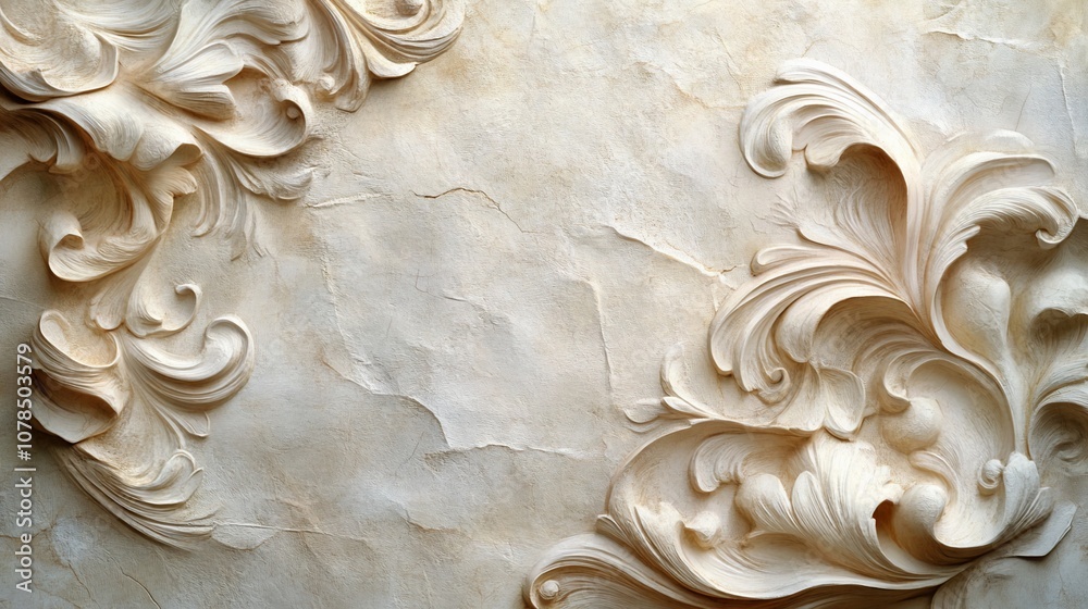 Elegant stucco wall with ornate floral designs.