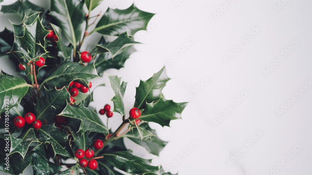 christmas holly leaves with red berries on white christmas holly leaves with red berries on white