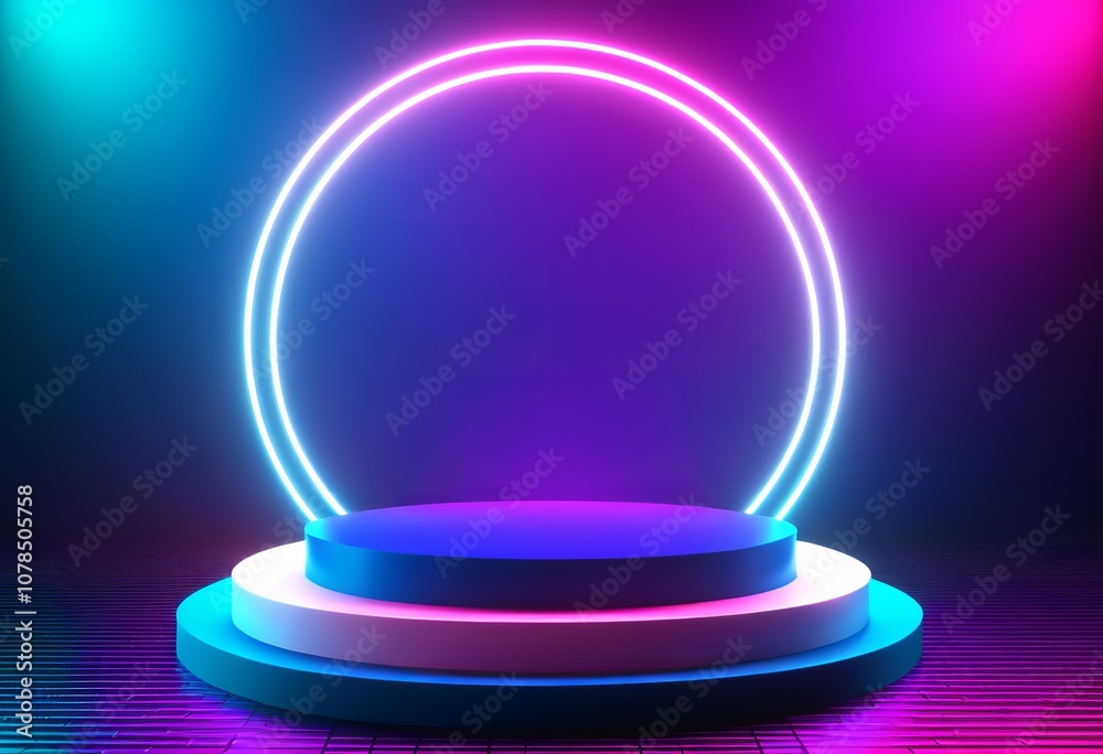 Neon Podium for Fashion Product Display. Created with Generative AI Technology Neon Podium for Fashion Product Display. Created with Generative AI Technology