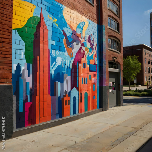 Finished murals in vibrant cityscapes highlight colorful artistry and cultural expression, photo