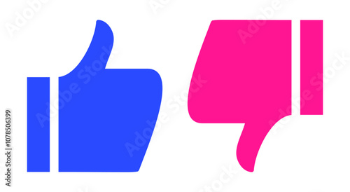 Like, dislike thumb symbols color style or feedback and rating thumbs up and thumbs down icons vector