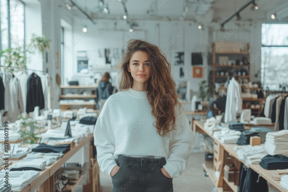 A businesswoman in her clothing store. Generative AI A businesswoman in her clothing store. Generative AI