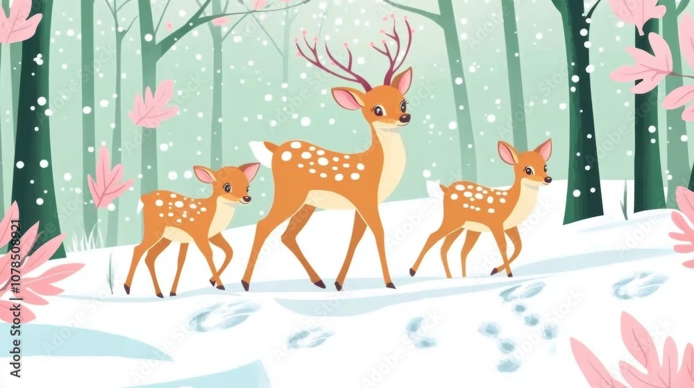 Fototapeta premium Beautiful winter outdoor illustration