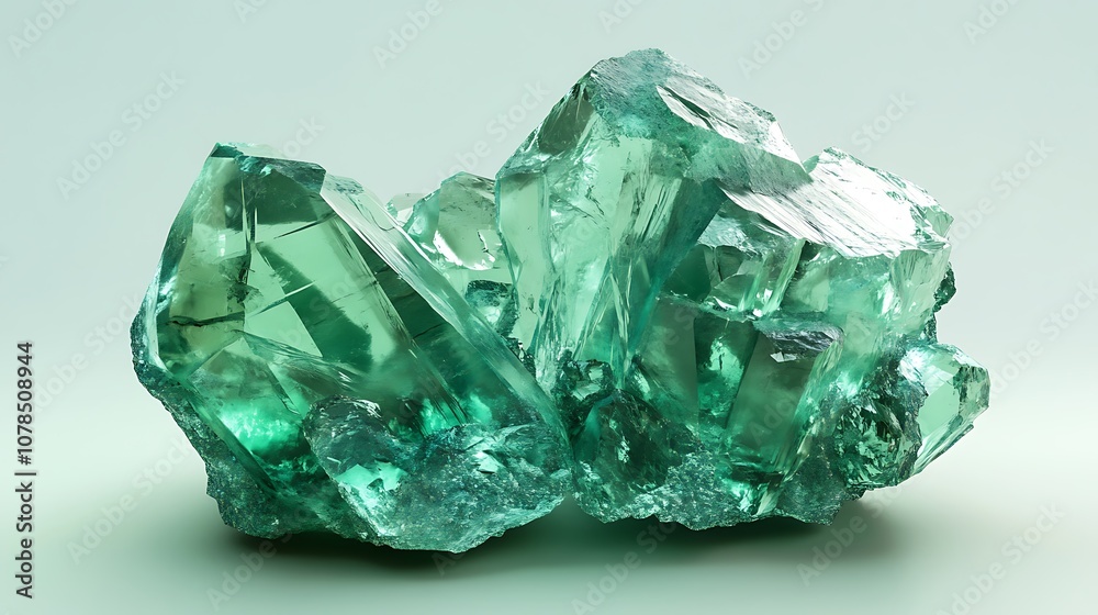 Green Crystal Cluster on a Pale Background Green Crystal Cluster on a Pale Background