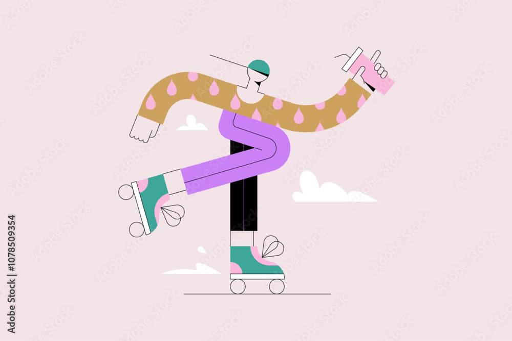 vector illustration of a man on roller skates with a soda in his hand vector illustration of a man on roller skates with a soda in his hand