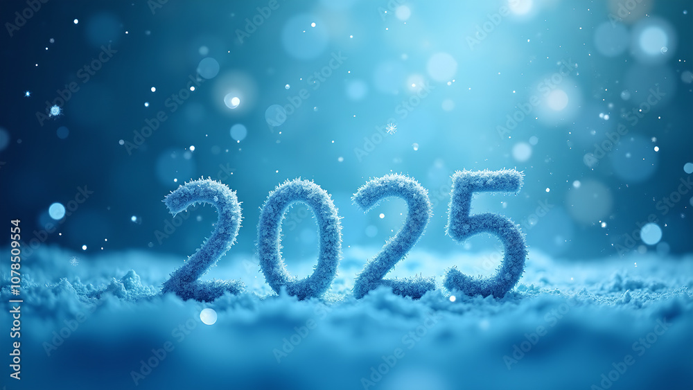 Snowy 2025 New Year's Eve Concept with winter bokeh effect. Snowy 2025 New Year's Eve Concept with winter bokeh effect.