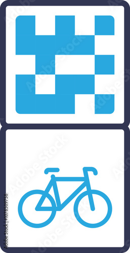 Blue QR code and bicycle icon symbolize digital bike sharing.