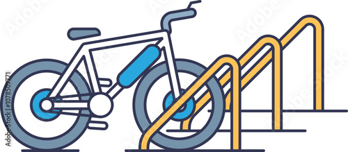 Illustration of a bicycle secured to a rack, symbolizing urban mobility and security.