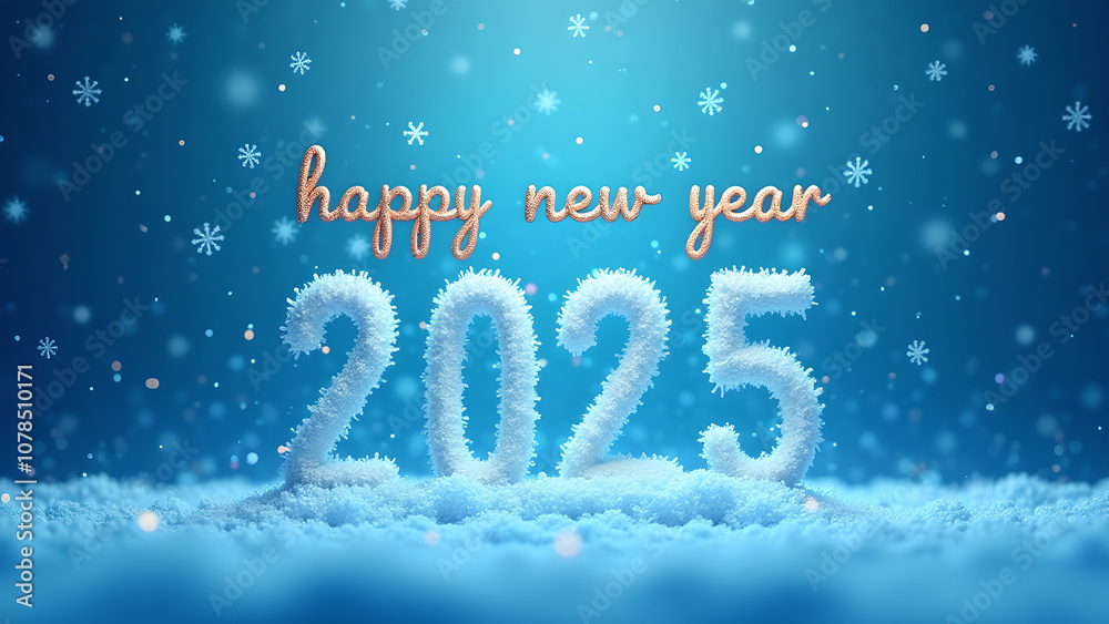 Happy New Year 2025, with falling snow. New Year's greeting for cards and social media. Happy New Year 2025, with falling snow. New Year's greeting for cards and social media.