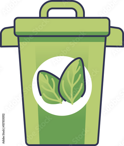 Green compost bin with leaf symbol, representing eco-friendly waste management.