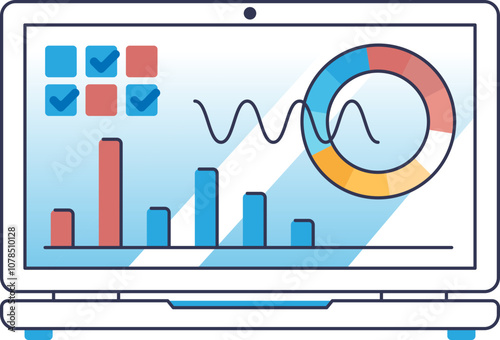 Laptop displaying data charts and graphs, symbolizing analytics and performance tracking.