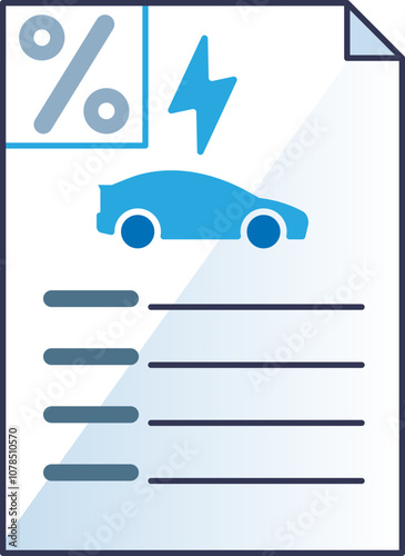 Illustration of an EV tax form with a car, percentage, and lightning bolt icons.