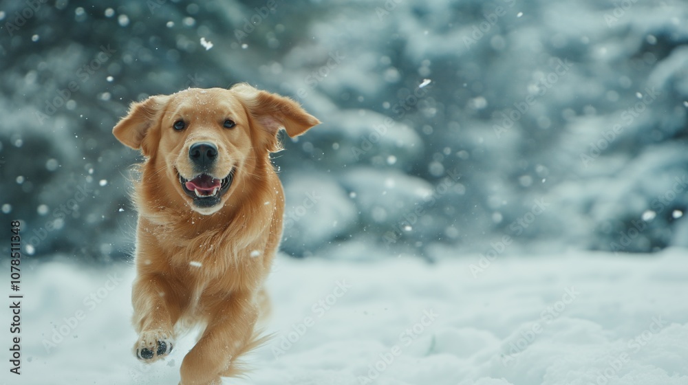 Playful Dog Leaping Through Snow in Winter Park – Capturing Pure Joy and Seasonal Spirit