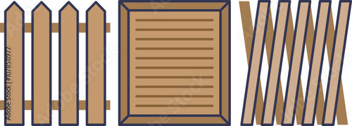 Illustration of wooden fence panels and trellis, symbolizing garden privacy and design.