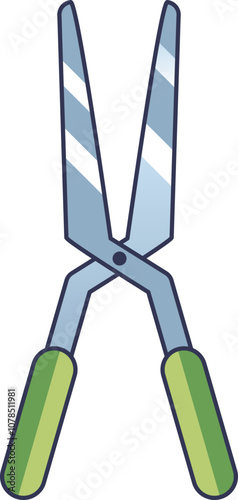 Illustration of garden shears with green handles, symbolizing gardening and maintenance.
