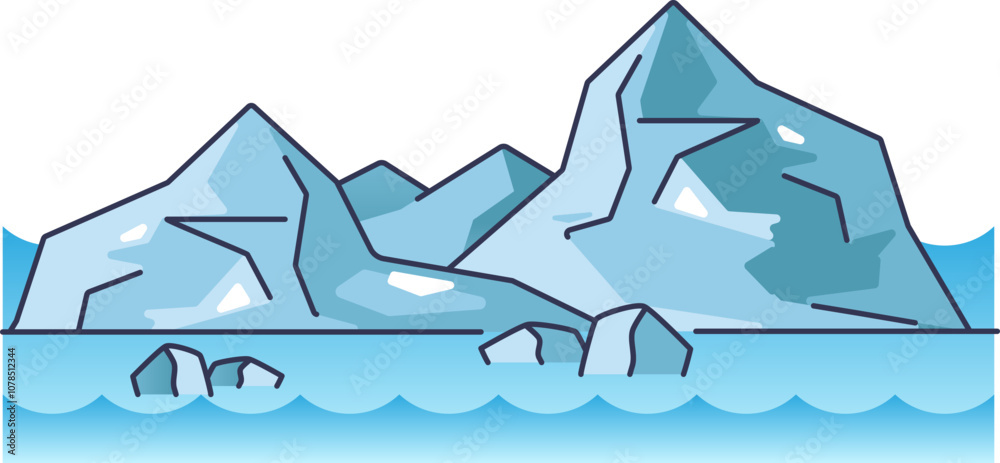 Illustration of icebergs floating in the ocean, symbolizing cold, isolation, and natural beauty. Illustration of icebergs floating in the ocean, symbolizing cold, isolation, and natural beauty.