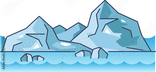 Illustration of icebergs floating in the ocean, symbolizing cold, isolation, and natural beauty.