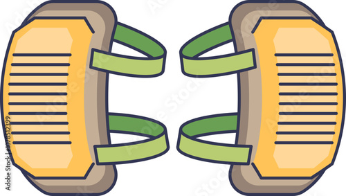 Illustration of knee pads with adjustable straps for protection.